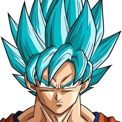 An anime illustration depicts a character with spiky, bright turquoise-blue hair and intense teal eyebrows, rendered in a bold cel-shaded art style.