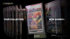 A dark promotional graphic for “NEEDLEPICK” shows collectible trading cards with the text “YOUR COLLECTION” and “NOW EARNING.”