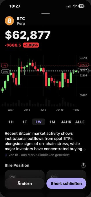 The image displays a black smartphone screen with an information panel that appears to be about Bitcoin trading, particularly the price of Bitcoins. The text on the panel indicates that the Bitcoin price has dropped by 0.68% compared to the previous day, which could imply potential risks or fluctuations in value for Bitcoin investors. This shows how important it is to keep track of current market trends and news when engaging in financial activities like trading digital assets.