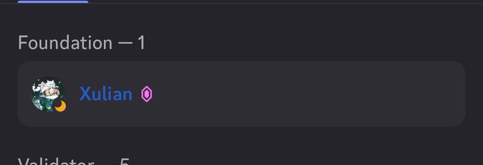 The image shows a "Foundation—1" section featuring the validator "Xulian" with a purple icon badge, displayed on a dark-themed interface. The post congratulates @xulian_hl on becoming a Foundation 1 validator on the Hyperliquid network, directly corresponding to the validator profile shown.