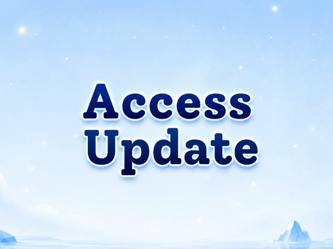 A graphic with blue text reading 'Access Update' against a light blue sky background with sparkles and icy elements at the bottom.