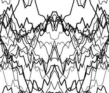 A symmetrical black and white line art pattern featuring jagged, abstract shapes that resemble wings, with the accompanying text describing it as a "Death's Head Moth creature entity with prominent skull-shaped thoracic marking" from a Cryptozoologica NFT series. The chaotic, mirrored linework visually evokes the fragmented wing patterns and eerie quality associated with death's head moths, aligning with the title "Moth Creature Monday at the Labs."