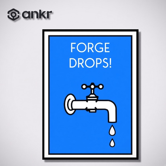 A graphic with the 'ankr' logo in the top left corner and a framed blue poster that reads 'FORGE DROPS!' featuring an illustration of a dripping water faucet.