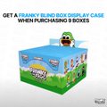 An advertisement showing a blind box display case with the text 'GET A PIRATE BLIND BOX DISPLAY CASE WHEN PURCHASING 9 BOXES' featuring a pirate duck character.