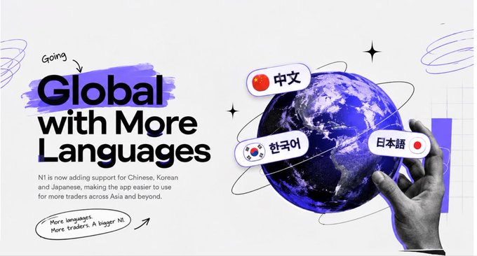 A promotional graphic titled 'Going Global with More Languages' announcing new Chinese, Korean, and Japanese language support, featuring a hand holding a globe.