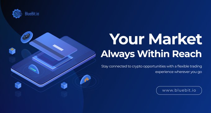 The image features a blue background with white text, advertising a trading platform that connects individuals to the crypto market. The focus of the advertisement is on promoting convenience and flexibility within the trading space by providing an accessible way for users to access market information and execute transactions.