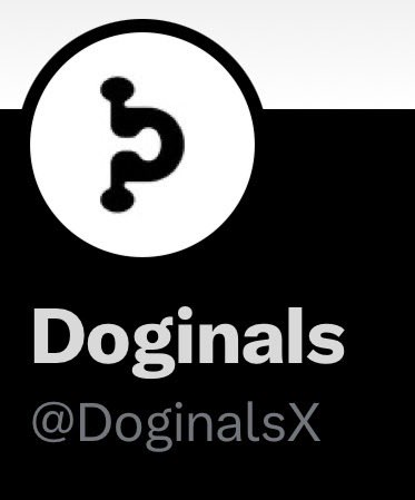 A black and white profile image featuring a circular logo with a stylized bone symbol, alongside the text "Doginals" and the handle "@DoginalsX." The image serves as the official branding for the DoginalsX project, which is mentioned in the post as the parent community of the Doginal Dogs Visor DAO.