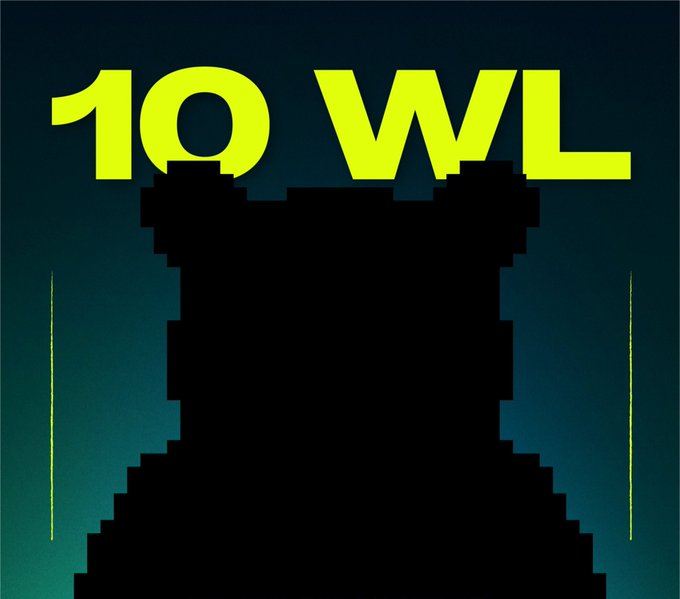 A pixelated black silhouette of a character against a dark green background with bold yellow text reading '10 WL' at the top.