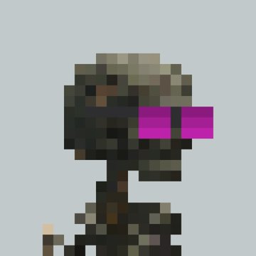 Pixel art character wearing a military helmet with purple/magenta visor sunglasses and holding what appears to be a weapon.