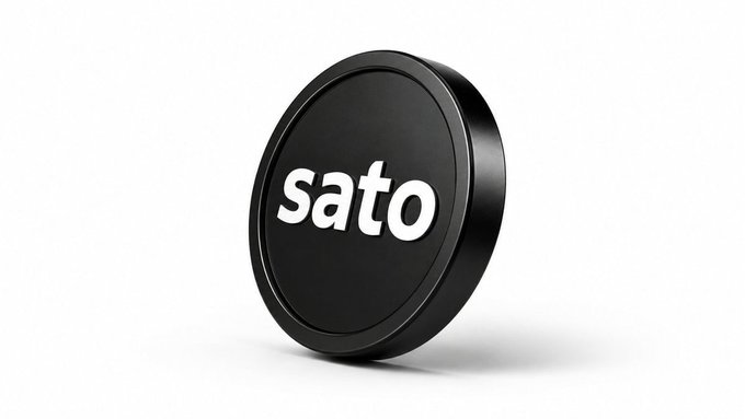 The image features a black coin with the word "SATO" written on it in white letters. The coin appears to be made of metal or plastic material, as indicated by its shape and size. It is placed against a plain background, which further emphasizes the prominence of the coin. The text "The most noteworthy narrative of this year is $SATO I just want to buy and don' t want to sell, no way around it—pure love." is written in white letters next to the coin. This phrase seems to be related to the coin's design or purpose, possibly indicating that the coin has a sentimental value or represents a particular brand or product.
