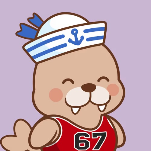 A cartoon illustration of a smiling beaver character wearing a sailor hat with an anchor and a red jersey displaying '67'.