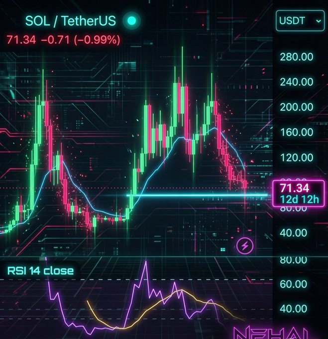 The image shows a computer screen with a data visualization of cryptocurrency prices over time. The visual displays various points representing daily changes in price, indicating an upward trend as the cryptocurrency Solana has experienced significant gains. The text below the graph provides context about the chart's content and the cryptocurrency market. Additionally, there is a post on this image that highlights how Bitcoin, one of the cryptocurrencies shown on the graph, reached its most oversold level ever, outperforming all other coins in terms of trading volume. However, some investors are concerned about fundamentals driving these price movements, as Bitcoin appears to be experiencing an upward trend despite certain weaknesses, such as a small mining pool that might impact its overall stability and long-term potential.