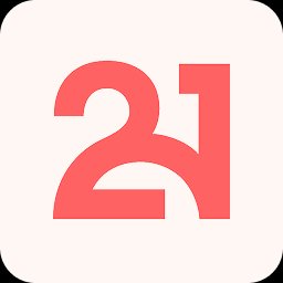 A simple graphic displays the number "21" in bold red text on a white rounded square background, likely an app icon.