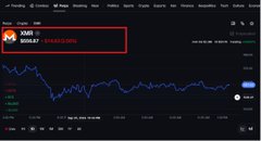 A stock chart displaying the ticker 'XMR' (Monero) with a value of '$310.0849' highlighted in a red box, showing a downward price trend.