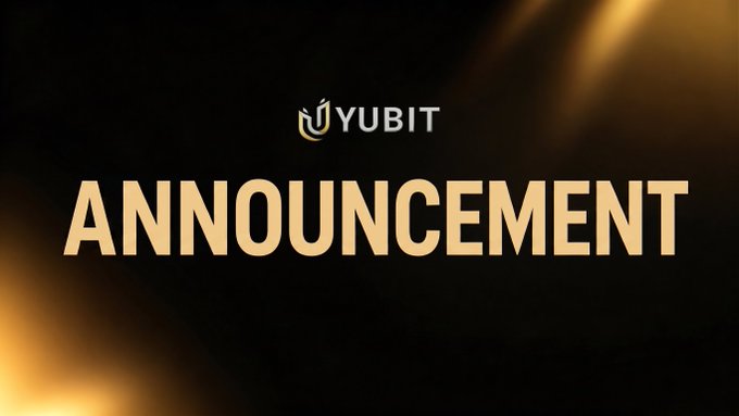 A gold and black announcement banner featuring the YUBIT logo at the top with the word "ANNOUNCEMENT" in large capital letters.