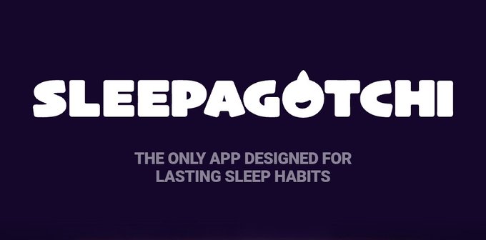 The image displays the "SLEEPAGOTCHI" logo in white playful lettering on a deep purple background, with the tagline "THE ONLY APP DESIGNED FOR LASTING SLEEP HABITS." The post highlights how Sleepagotchi is meaningful even on tougher nights—not just when sleep is perfect—emphasizing its relevance during stressful weeks, late nights, and recovery periods, reinforcing the app's focus on building sustainable sleep habits through life's ups and downs.