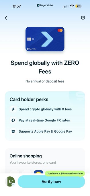 The image shows a smartphone screen displaying information about a wallet card, specifically a Bitget Wallet Card supporting Pakistan. The card has been accepted by users in Pakistan, as indicated by the text "Finally Pakistan is now officially supported on the Bitget Wallet Card Huge thanks to Bitget Wallet for listening to the community and making it happen @BitgetWallet #Pakistan". This information is relevant to the post because it highlights how the wallet card supports a specific country or region.