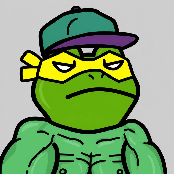 A cartoon green frog character wearing a teal and purple cap with a yellow mask covering its eyes, displaying a stern expression. The image aligns with the Hyper Frogs NFT collection promotional post, featuring a bold, superhero-style frog mascot suited for the hyped free mint drop on OpenSea.