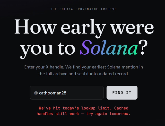 The image features a screenshot of an email with a red message box that reads "How early were you to Solana?". The background color appears to be black, making the white text stand out prominently against it. A user's social media account is being mentioned in the email and there are two posts visible within the email: one containing a link to a website called 'solana', which seems to be related to the discussion about the email, as well as another post that mentions the hashtag #solana.