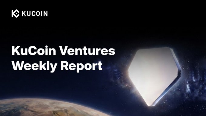 The image is a promotional graphic for the "KuCoin Ventures Weekly Report," featuring the KuCoin logo and a glowing gem-like crystal hovering above Earth in space. It visually anchors the weekly market update highlighting Tether's (USDT) completed KPMG audit alongside cooling US inflation and sticky long-term yields.