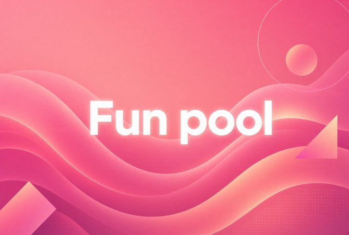 A pink gradient graphic with flowing wave patterns and geometric shapes, featuring the text 'Fun pool'.