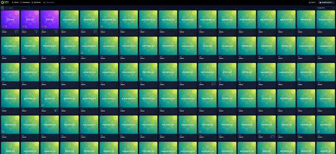 The image shows a large grid of square tiles, each displaying different colors such as green, blue, purple, and black. These tiles are arranged in rows and columns, creating an organized pattern across the screen. The text "you should see my ENS collection" is present at the bottom right corner of the image, suggesting that there might be a connection between the grid of tiles and the post about ENS collections.