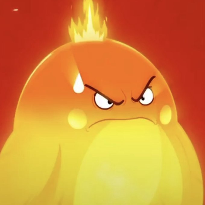 This image depicts an animated character, likely a Sleepagotchi, with an angry expression and flames on its head, representing the negative consequences of poor sleep.