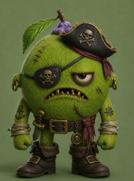 A 3D-rendered green zombie-like character dressed as a pirate with an eyepatch, skull and crossbones hat, and tattered clothing.