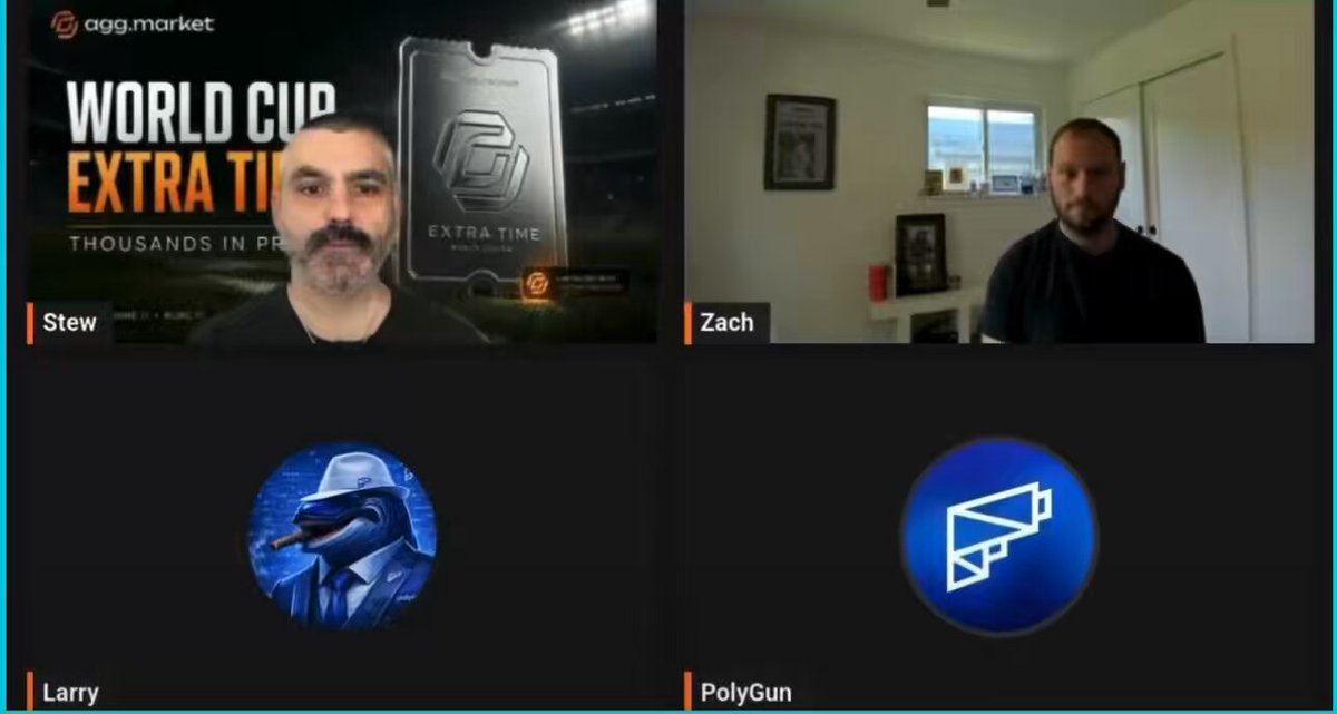 The image shows a screenshot of a video call between two men, possibly discussing something related to cryptocurrency or online trading platforms. The main point being discussed is PolyMarket's ability to help traders make informed decisions about their trades by providing insights on market trends and prices in real-time. This can lead to substantial savings for traders compared to traditional methods.