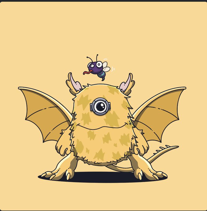 A cute cartoon dragon with wings, horns, and a single large eye stands with a small fly buzzing near its head, illustrating the concept of being "adopted" or distracted by something unexpected. The image ties into the post about increasing adoption rates, with the dragon perhaps representing the rising trend of Quibbits being "caught" or embraced by more users throughout the day.