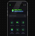 A blurry dark screenshot showing a mobile app interface with the title 'SELLDEX BROWSER' and various green app icons.