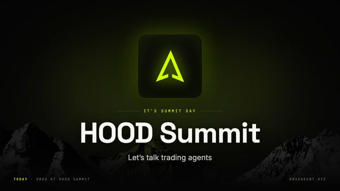 A promotional graphic reading 'IT'S SUMMIT DAY' and 'HOOD Summit' with 'Let's talk trading agents' over a dark mountain background and a green logo.