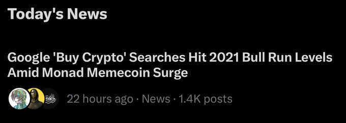 The image features a black background with white text that reads "Today's News". Below the headline, there are two circles containing numbers, one of which has the number 22 written on it. The main content of the image is an article about Google buying crytos and how it relates to the post.