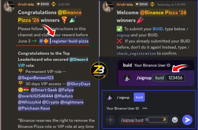 The image shows a screenshot of two different posts about Binance Pizza day, specifically related to the update for a game called "BUILTINED." The first part of the image displays the update message below two separate boxes that read "Welcome @Binance Pizza 26" and "Congratulations @Binance Pizza 25." These updates have been added by users to notify others about their registration or their participation in the game. 

The second part of the image provides a screenshot of a conversation between players, with a person's name entering into the message box below two separate boxes that read "#seungenreservetherighttoremovetherightToRemove". This suggests that some players may have been asking for the right to remove certain information or updates from the game. The update being provided in this screenshot is related to an item called "BINANCE," which could be a character, location, or other relevant piece of information within the game.