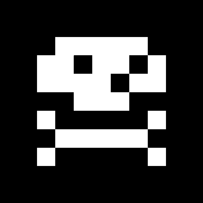 A black and white pixelated skull design, rendered in an 8-bit retro gaming aesthetic, celebrates Ethereum's 11th birthday in a blockchain-themed commemorative NFT artwork.