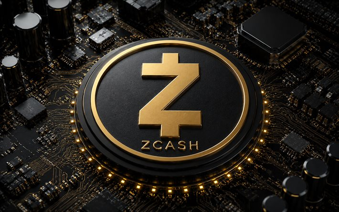 A physical Zcash (ZEC) coin rests on a black and gold circuit board, visually emphasizing the cryptocurrency's connection to advanced computing hardware and technological upgrades. The image aligns with the post about Zakura's new cryptography stack that dramatically speeds up private transaction proof generation, symbolizing Zcash's push to combine privacy with high-performance technology.