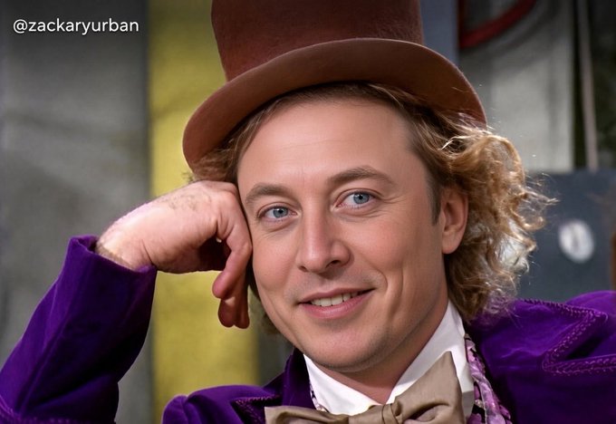 Photo of a man dressed as Willy Wonka in a purple velvet coat and brown top hat, resting his head on his hand, with the watermark '@zackaryurban' in the corner.