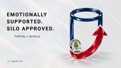 A Pikl brand promotional image featuring a glass mug with a blue rim and a red upward arrow beside a green pikal mascot, displaying the tagline "EMOTIONALLY SUPPORTED. SILO APPROVED. TIPPIKI X PIKL•" in the top left corner. The image serves as branding for a giveaway announcement by pikl_ on X, celebrating contest winners and thanking participants.