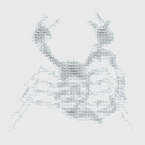 An ASCII art rendering of a bird, likely a pigeon, created using various punctuation marks and numbers on a white background.