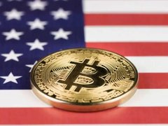 A physical Bitcoin coin rests on an American flag backdrop, symbolizing Bitcoin's stable position at $64K amid regulatory uncertainty and declining CLARITY Act odds. The image visually reinforces Hougan's message that Bitcoin's flat performance during negative news represents a bullish signal, as "bear markets die in apathy."