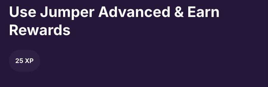 A dark purple graphic displays the heading "Use Jumper Advanced & Earn Rewards" alongside a "25 XP" badge, directly visualizing the loyalty points the user earned by completing the Jumper advanced mission.