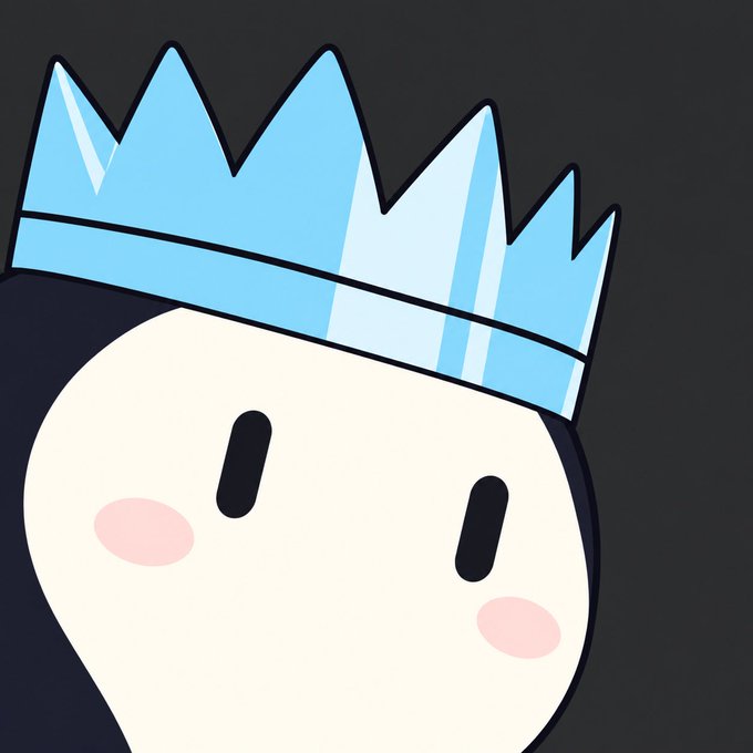 A cute cartoon ghost character with a simple smiling face, blushing cheeks, and a light blue jagged crown on its head.