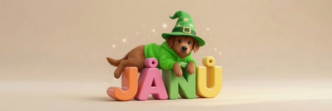 A cute puppy wearing a green wizard hat and sweater rests on pastel letters spelling "JANU," with magical sparkles floating around. The whimsical, lighthearted image contrasts with the post's serious discussion of privacy and BeldexCoin's ecosystem approach, suggesting a January-themed or "January focus" on building foundational privacy tools.