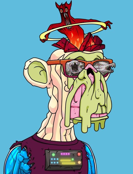 A grotesque cartoon zombie with melting green skin, glowing sunglasses revealing skulls in the lenses, and a small red demon emerging from its head—perfectly capturing a crypto/NFT "GM Fam" Wednesday vibe on the chaotic, absurdist blockchain.