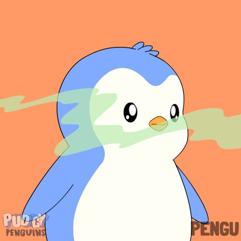The image features a cartoon penguin with its beak open, emitting a green gas cloud from its mouth. The penguin appears to be blowing out a "Yeehaw" candle or blowing out a "Happy Birthday" candle. The background of the image is orange and white, which contrasts nicely with the blue body of the penguin. The caption below the image reads: "Penguins.com".