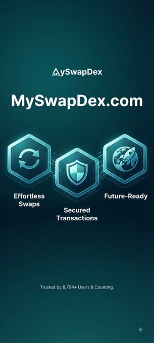 An advertisement for MySwapDex.com featuring icons for 'Effortless Swaps', 'Secured Transactions', and 'Future-Ready', trusted by 8,794+ users.