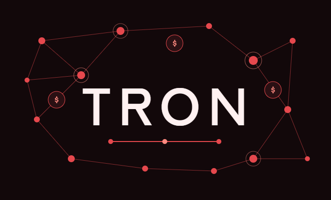 A digital graphic on a black background displaying the word 'TRON' in white text surrounded by a red network of connected nodes with dollar sign symbols.