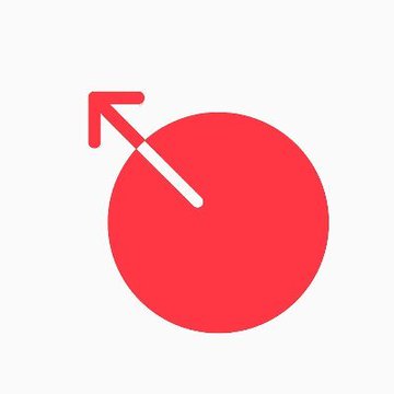 A simple red icon depicting a red circle with an arrow pointing diagonally upward to the top-left, suggesting growth or a launch.