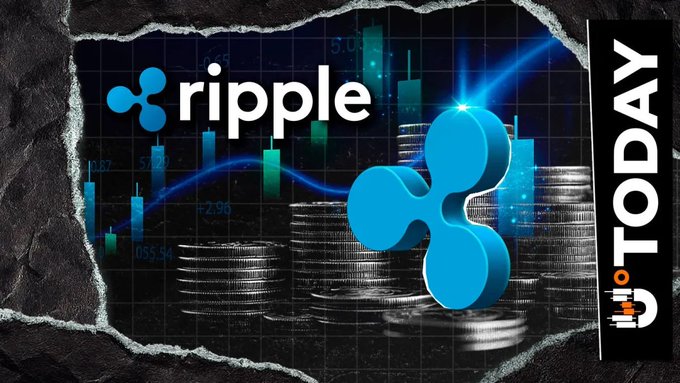 A graphic featuring the Ripple cryptocurrency logo and 'ripple' text over a background of stacked coins and a stock chart, with 'U.TODAY' displayed vertically on the right.