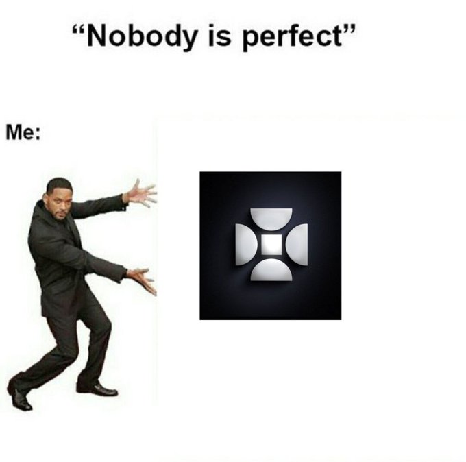 A meme featuring Will Smith in a defensive pose "rejecting" a logo, captioned with *"Nobody is perfect"* at the top and *"Me:"* beside him, playfully pushing away the subject shown. In the context of the post about @cancore_io's seamless capital movement with no intermediaries, the meme humorously suggests the speaker is rejecting the notion that anything is perfect—even while praising cancore's blockchain solution.
